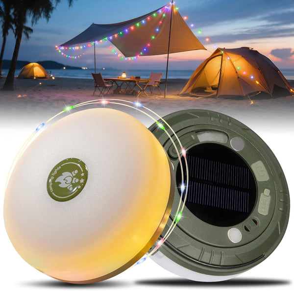 2-in-1 Solar Camping Lights String: 5 Modes IP65 Waterproof - 1200mAh Battery
