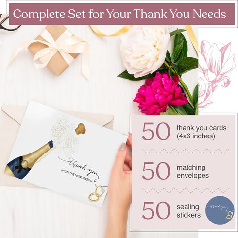 50 4x6 Heather & Willow Wedding Thank You Cards from the New Mr and Mrs | Bulk Thank You Cards with Envelopes |