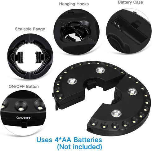 Warm White Patio Umbrella Light, 3 Brightness Modes, Cordless 28 LED Lights at 200 lumens, Battery Operated