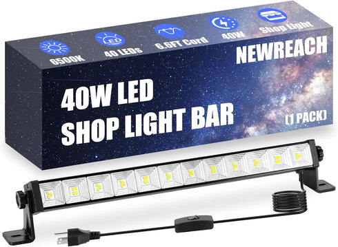 40W Super Bright LED Work Light - 4800LM 6500K Cool White, 6.6ft