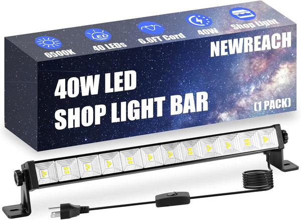 40W Super Bright LED Work Light - 4800LM 6500K Cool White, 6.6ft