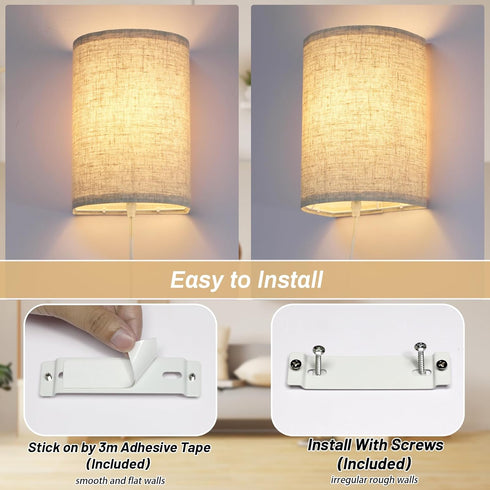 FINCMY Dimmable Set 2, Bulbs Wall Sconce Light Plug in, Sconces Wall Decor of Stick on Wall Lights for Bedroom Living