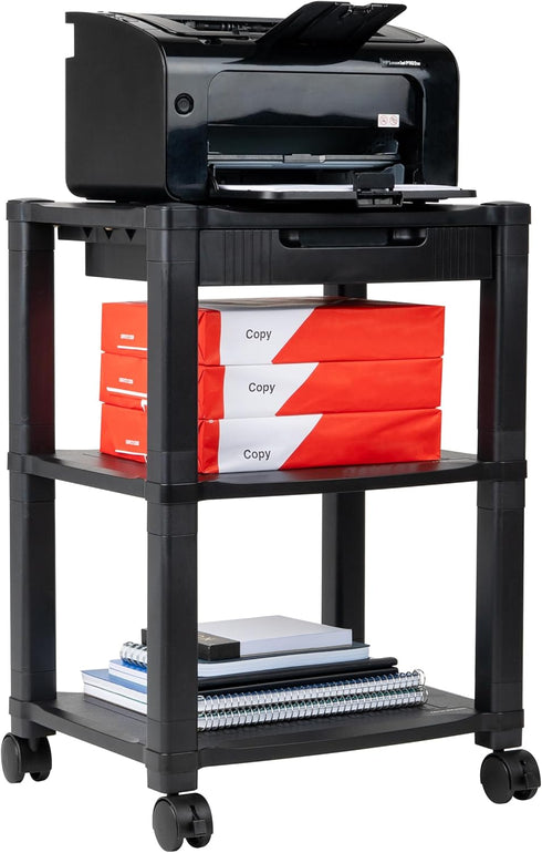 Mind Reader Compact Rolling Printer Cart, Utility Stand with Wheels and Drawer, Space Saving