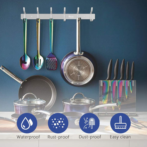 Wall Mounted 16 Inch Coat Hanger Rack, 6 Hooks Aluminum Alloy Silver for Kitchen Bathroom