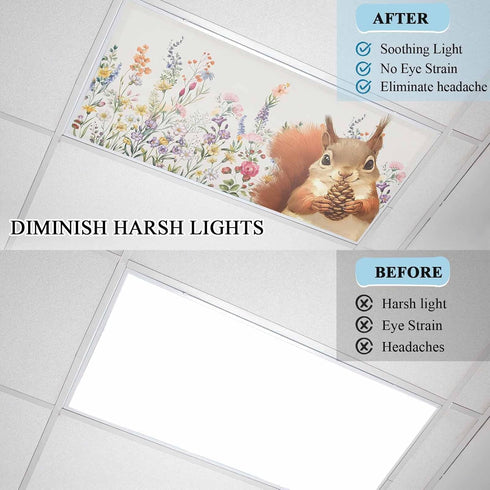 Home L6 2 Pack 4x2 Fluorescent Light Cover for Classroom Ceiling, Squirrel Magnetic Light Cover Filters, Pine Cones