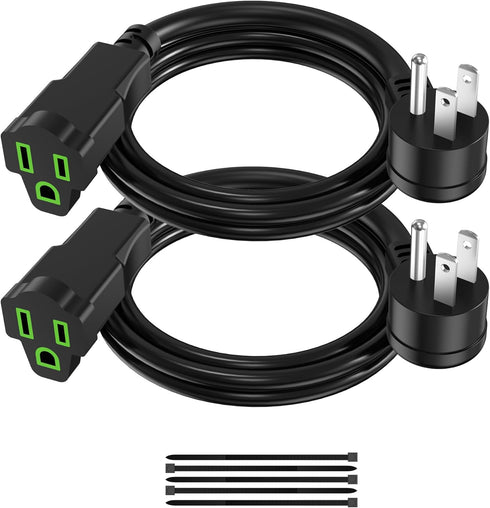 2 Pack Power Extension Cord 3FT, Short 3 Prong Electric Extension Cable, Heavy Duty, Waterproof, 16 AWG