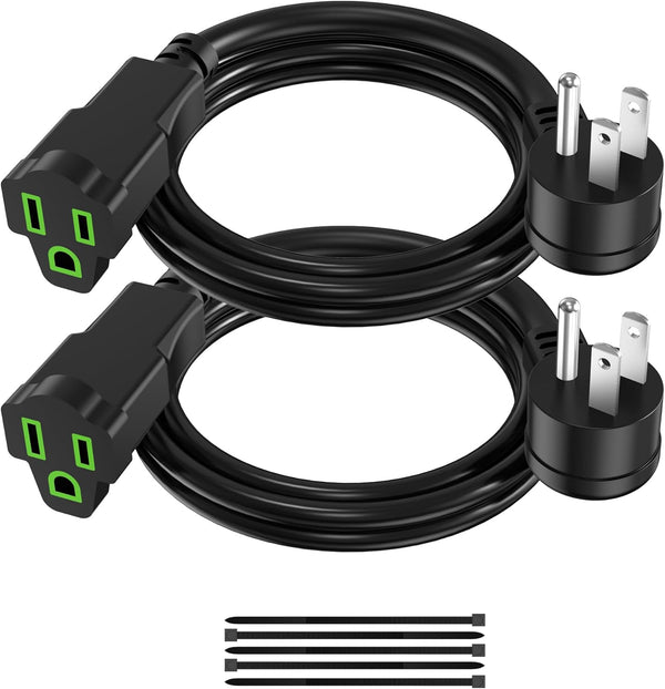 2 Pack Power Extension Cord 3FT, Short 3 Prong Electric Extension Cable, Heavy Duty, Waterproof, 16 AWG