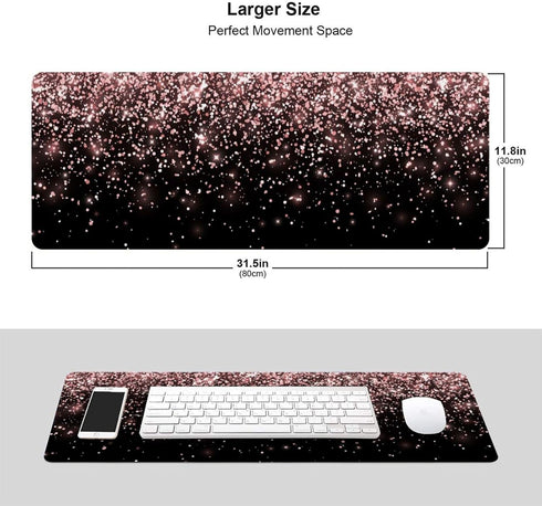 Rose Gold Glitter Black Gaming Mouse Pad Large XL Long Extended Pads Big Mousepad Keyboard Mouse Mat Desk Pad Home Office Decor Accessories for Computer Pc Laptop by Echoserein