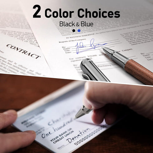 WEMATE Wood Rollerball Pen Set with 2 Extra Ink Refills (1 Black & 1 Blue), Luxury Office Gift for Men