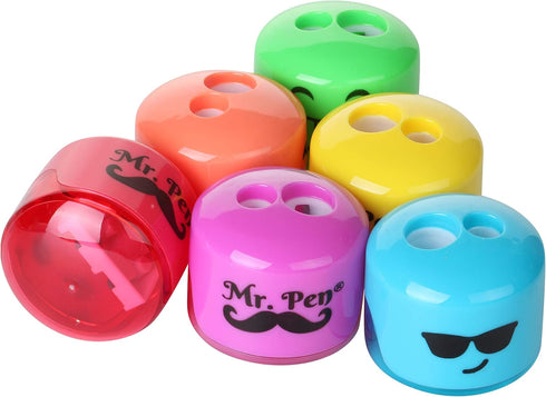 Mr. Pen Smiley 6 Pack - Kids Pencil Sharpener for Colored Pencils, Manual