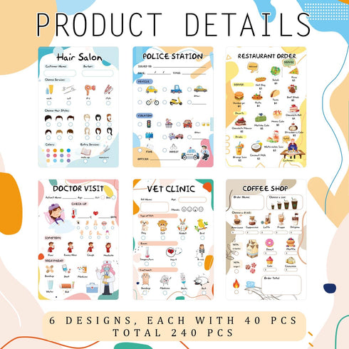Pack 6 Pack 4 6 Inch Well Tile Playtime Notepads Variety Imaginative Roleplay Writing Pads with Restaurant Order Forms