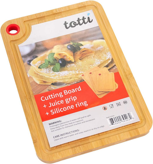 Eviva Compact Bamboo Cutting Board with Juice Groove & Silicone Ring