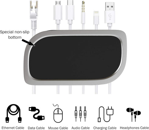 Cable Management Desk Organizer, Cord Management for 7 Computer or Charging Cables with Nonslip Base