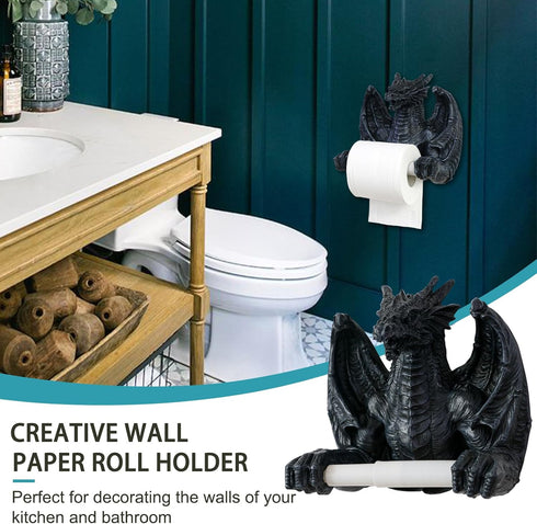 Funny Toilet Paper Roll Holder - Black Dragon Wall Mounted Paper Towel Roll Holder for Bathroom Kitchen Home Decor