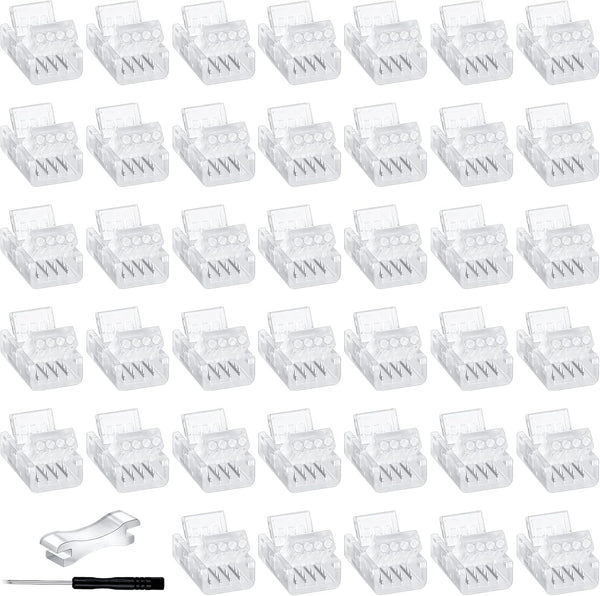 40 Packs LED Strip Connector 4 Pin, 10 mm LED Connectors for Strip Lights, Waterproof RGB Unwired Clips