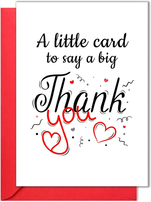 HOMEVAGE 5"x7" Thank You Card with Red Envelope Simple Appreciation & Gratitude Greeting Card Folded Premium Cardstock