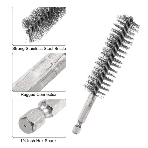 5Pcs Bore Brush Stainless Steel 22mm Dia Cleaning Twisted Wire Brush Tube Pipe Cleaner with Handle