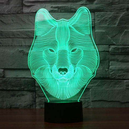 3D 7 Ticent Animals Wolf Night Light Touch Control Desk Lamps, Color Changing Table Lights with Acrylic Flat, ABS Base