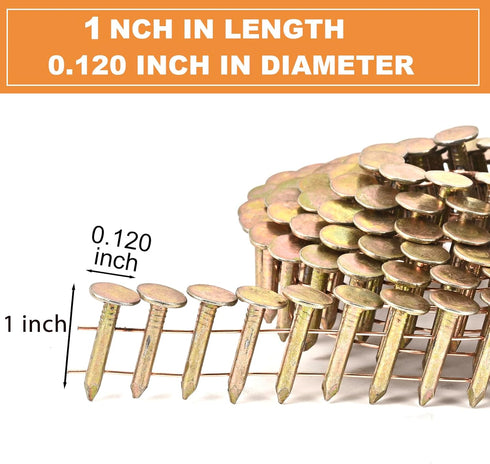 BHTOP 1080 Count Coil Roofing Nails, 1-Inch x .120-Inch for Roofing Nail Gun, Electro Galvanized Air Nails