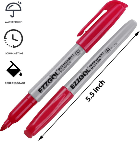 Permanent Markers Bulk, 72 Pack Red Fine Tip Waterproof Markers, Quick Drying Office Supplies