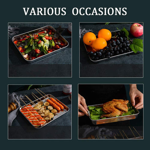 2 Pack Stainless Steel Tray Non Toxic Heavy Duty Thickening Pan for Kitchen Baking, Lab Instrument, Dental, Medical