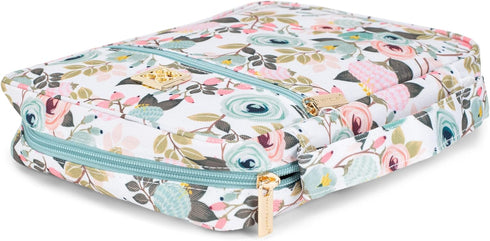 Mary Square Peach Floral Canvas Zippered Bible Cover, 10.5 x 8