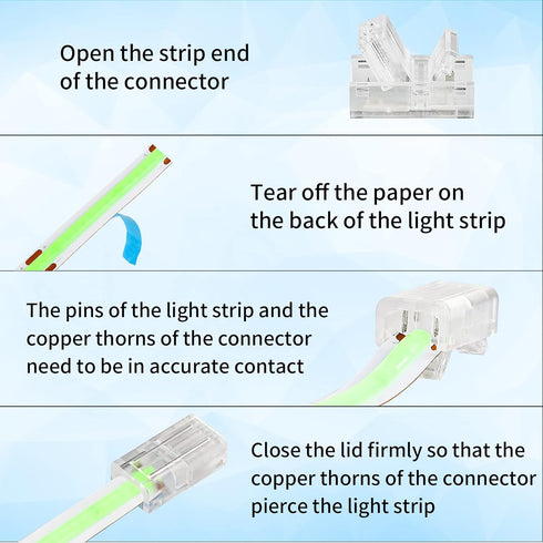 HOMELYLIFE 2Pin COB LED Strip Connectors, 8mm Solderless 10 Pack with 16.4ft Extension Cable for COB LED Strip Lights