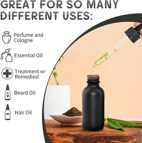 24 Pack Frosted Black Dropper Bottles, 1oz/30ml Glass Tincture Bottles with Measured Eye Dropper for Essential Oils