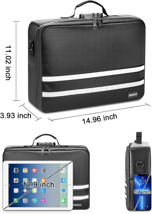 DEEGO Fireproof Document Bag with Lock, Portable Waterproof File Organizer for Important Documents, Home Office