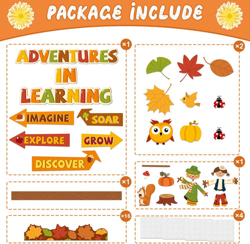 Fall Thanksgiving Bulletin Board Classroom Decorations, Adventures in Reading Pumpkin Autumn Leaves Cutout Supplies