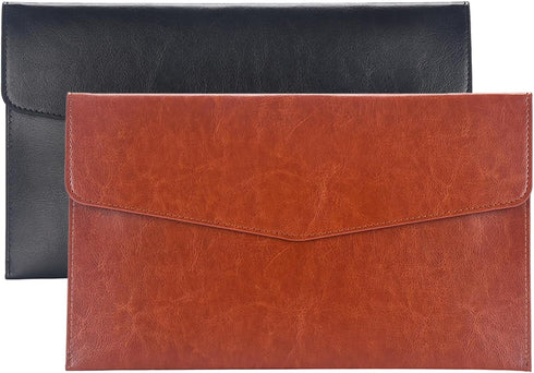 PU Leather A5 File Folder Document Holder with Snap Closure, 2 Packs (Black & Brown)