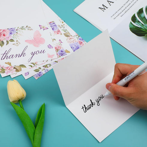NODMIPNS 60 30 30 Pieces Butterfly Floral Baby Shower Thank You Cards,Purple Thank You Cards Includes Pieces Envelopes
