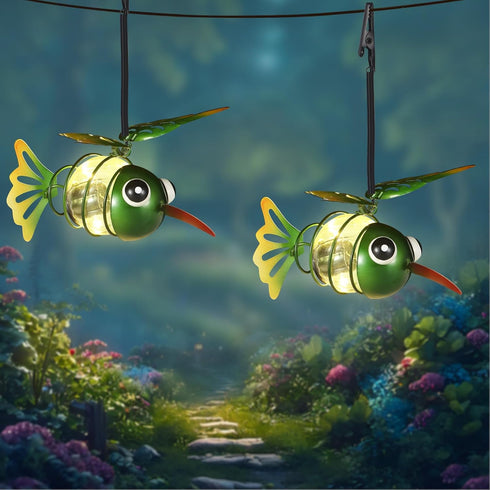 Yamodoor 2 Pack Hummingbird Solar Outdoor Hanging Lantern Creative Small Sculpture Lights Durable