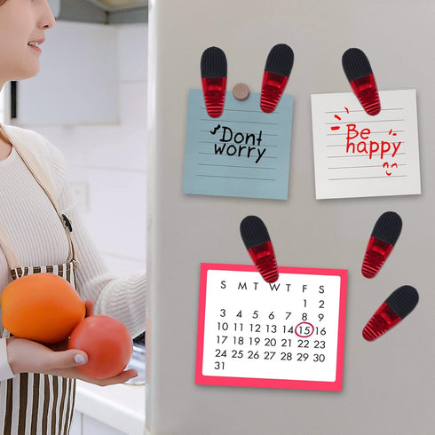 Plastic Refrigerator Magnet Clips, 3-1/4" Length, Set of 6, Multipurpose Clips (Red)