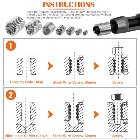200 Pcs Wire Thread Inserts Kit, 304 Stainless Steel Metric M3 M4 M5 M6 M8 M10 M12 Helicoil Thread Repair Kit