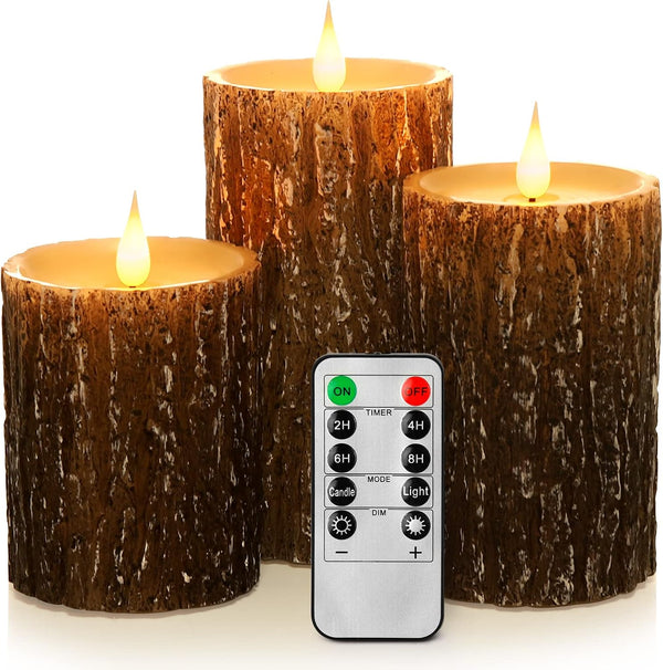 Enpornk Flameless Candles Battery Operated Pillar Pine Effect Real Wax Flickering 3D
