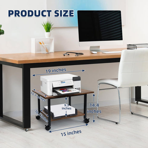 storenization Printer Stand with Storage Shelf, Small Printer Stand for Desk Office Home, Under Desk Printer Table