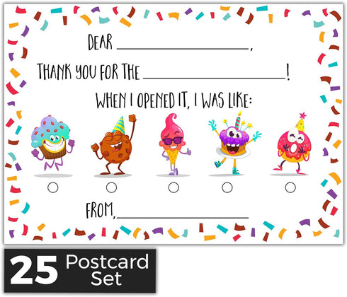Kids Fill in the Blank Thank You Postcards - 25 Card Set, Fun Gender Neutral Thank You Notes for Boys or Girls