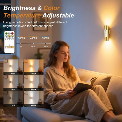 Set 2, 3 Dimmable, Battery Operated Wall Sconce of Magnetic Stick on Wall Lights Motion Sensor Night Lights Indoor