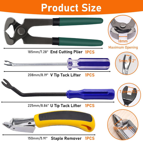 4Pcs Set Upholstery and Construction Staple Remover Tools - Nail Tack Remover, U Tack Lifter, End Cutting Plier, Carpet