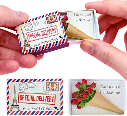 OAEUQ Red Paper Roses in Matchbox - Miniature Rose Bouquet Valentine's Gift for