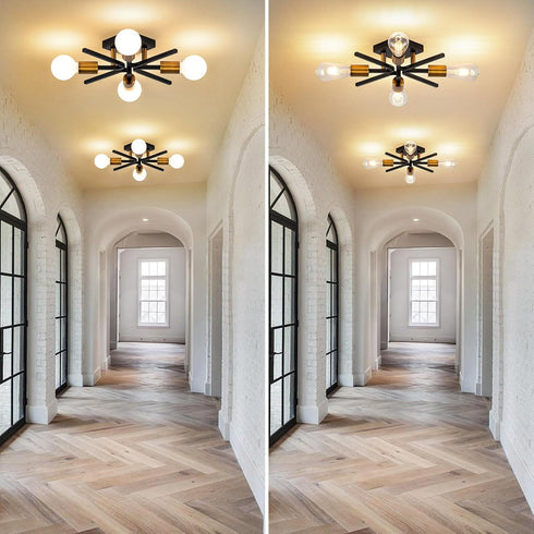 4 19" Hallway(E26) Light Sputnik Light Fixture Black Gold Flush Mount Lights Industrial Ceiling Light Modern Farmhouse
