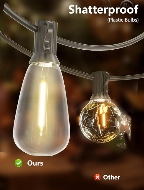50FT 25 ST35 Bulbs LED Outdoor String Lights, Patio Lights with Shatterproof LED Vintage Edison Connectable LED String