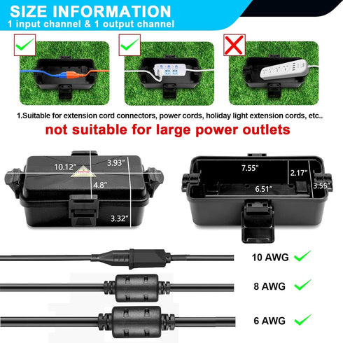 Outdoor Electrical Box, Waterproof IP54-rated Outlet Box, Black Outdoor Extension Cord Cover Box (1 PCS)