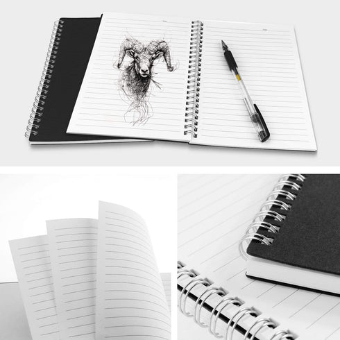 ZZTX Spiral Notebook Kraft Soft Cover, College Ruled Memo Diary Planner, 140 Pages/70 Sheets, 8 x 6 inch, 1 Pack (Black)