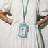 ID Badge Holder with Lanyard Wallet, PU Leather Card Holder with 1 Clear ID Window, 4 Credit Card Slots, Cash Coin Slot