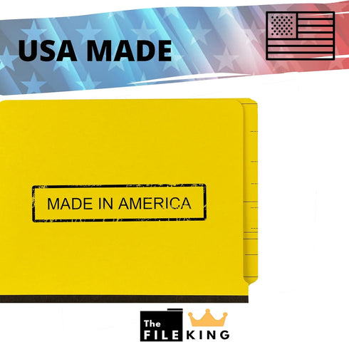The File King Two Divider Pressboard Classification Yellow File Folder, Letter Size, Box of 10
