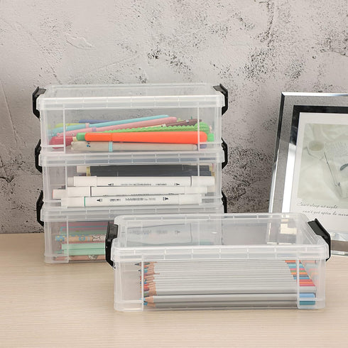 6 Pack BTSKY Extra Large Capacity Plastic Pencil Box Stackable Clear Pencil Case Crayon Box Office Art Supplies Storage
