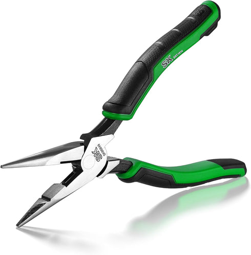 SK 8-Inch Long Nose Pliers, Needle Nose Pliers, Premium CR-V Steel with Ergonomic Non-slip Handle