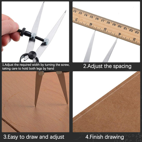 Weewooday 2 Pieces Adjustable Lockable Divider Leather Compass, 6 Inch and 8 Inch Drafting Tool